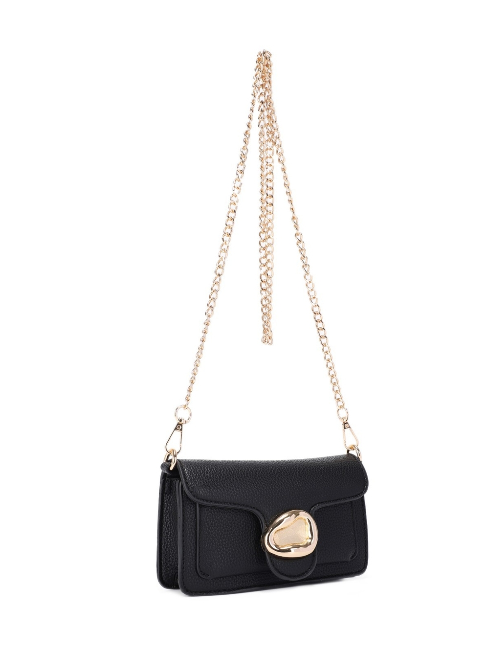 Black Shoulder Bag with Gold Chain Gold Accent